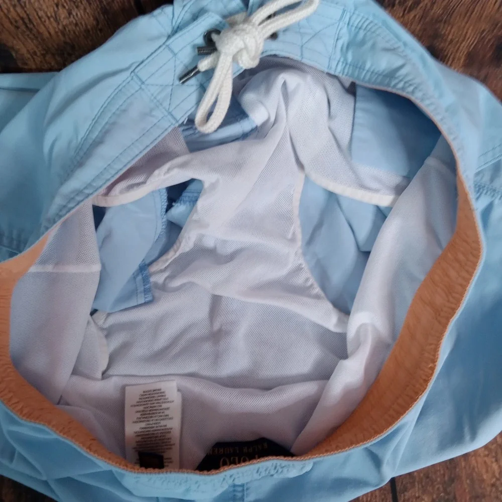 Polo Ralph Lauren Mens Swim Trunks Light Blue Cargo Pocket Board Shorts Large